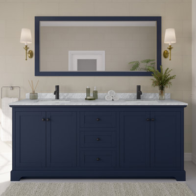 Avery 80'' Double Bathroom Vanity with Stone Top with Mirror