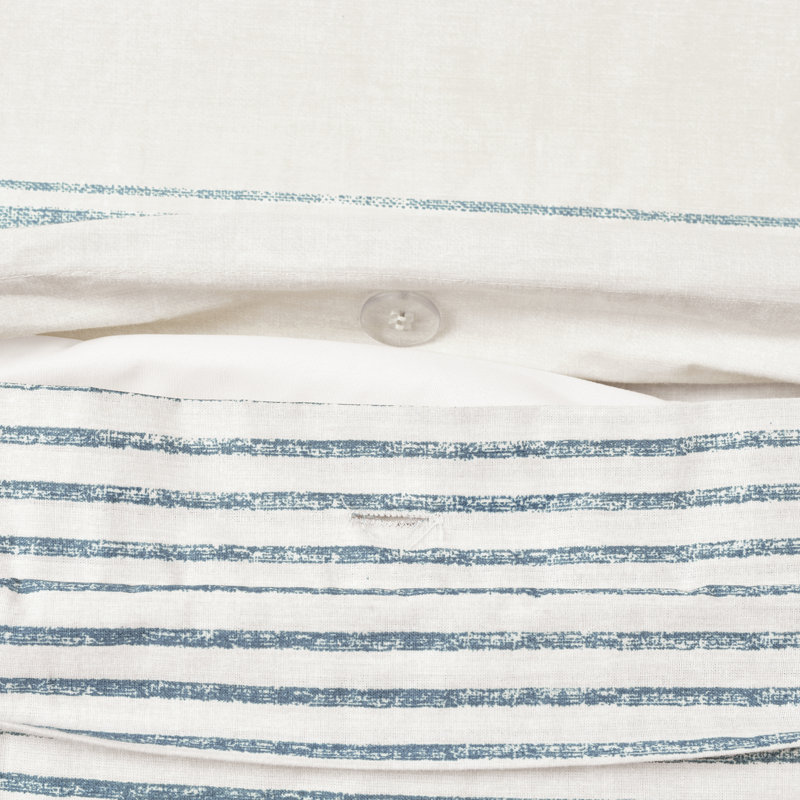 Blue and White Cotton Twin XL Reversible Duvet Cover Set
