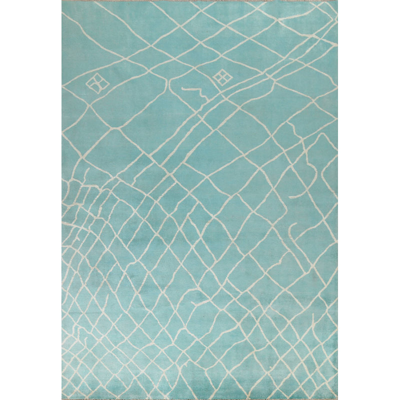One-of-a-Kind 7'9" x 9'10" New Age Rectangle Wool Area Rug in Blue and Ivory