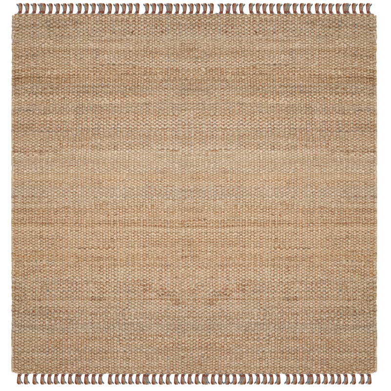 Debroh Natural Fiber Hand Woven Jute Solid Color Rug, Square 6'