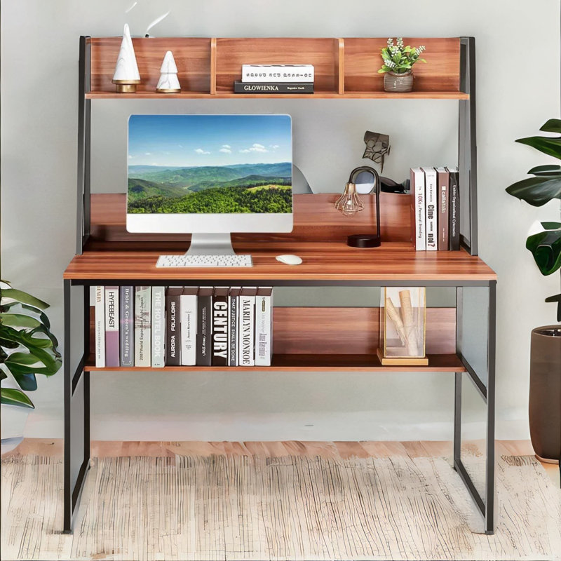 120cm W Rectangle Computer Desk With Storage Shelves