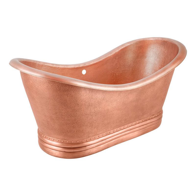 Paige 66" Copper Double Slipper Pedestal Tub with Pre-Drilled Overflow and Rolled Rim - Less Drain, Antique Copper Patina