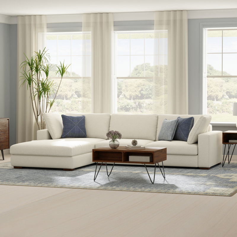Tatum Large Deep Seater Left Sectional Sofa, L-Shaped Performance Fabric Sofa in Contemporary Style, Cream