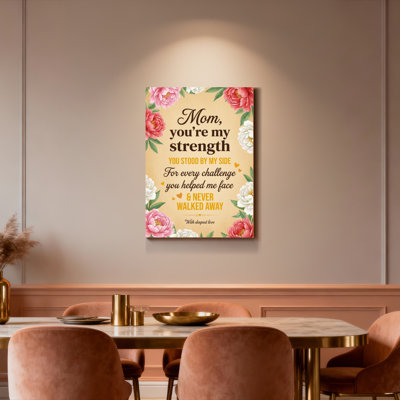 Floral Peony And Rose Pattern Canvas Wrapped Wall Art Oil Painting Print With Inspirational Quote For Mother Gift Home Decor (Set Of 1)