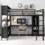 Lit mezzanine en métal avec garde-robe, bureau en L et rangement, grand lit, robuste pour enfants, adolescents et adultes-772927518
