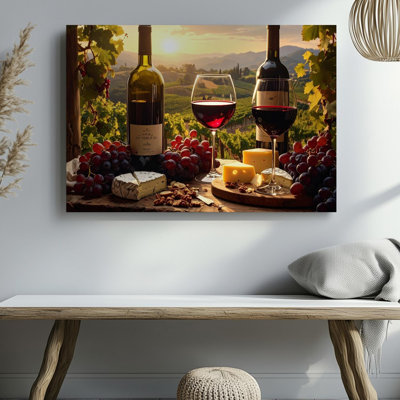 Rustic Wine And Cheese Canvasvineyard Still Life In Golden Light Canvas Wall Art Ready To Hang Gallery Wrapped Home Decor Modern Design
