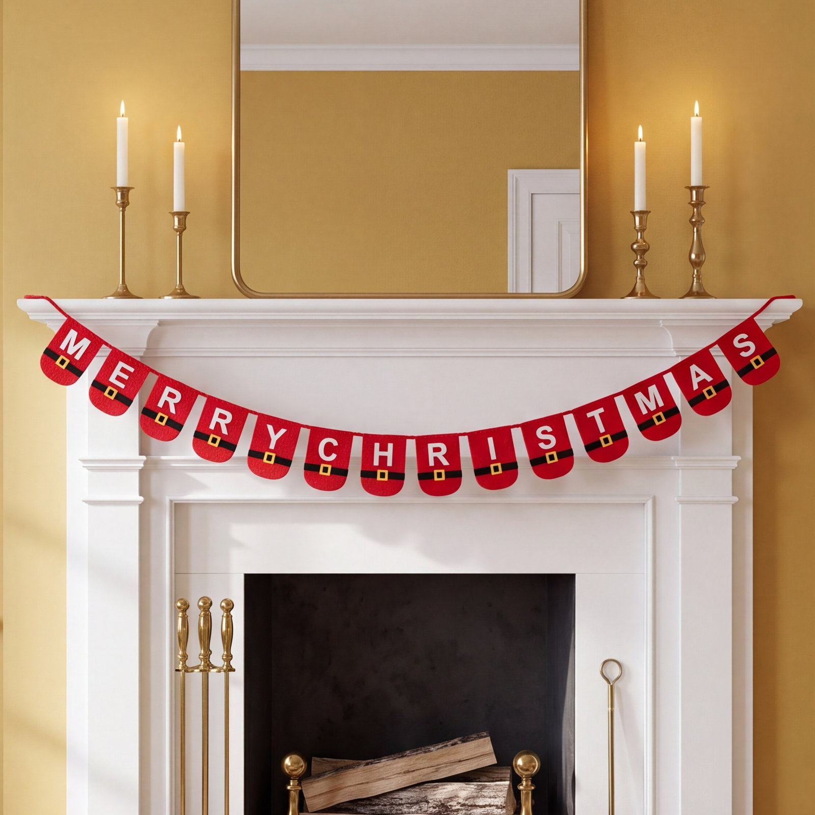 Santa Wool Felt Garland Red Christmas