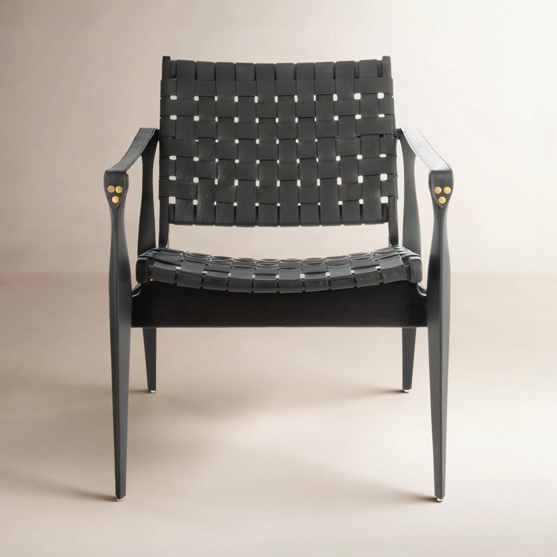 Kenan Upholstered Armchair, Black Genuine Leather, Black