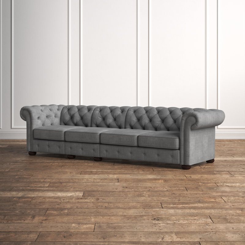Canapé Chesterfield à accoudoirs roulés en lin 117,6 po Huskins, Lin gris étain
