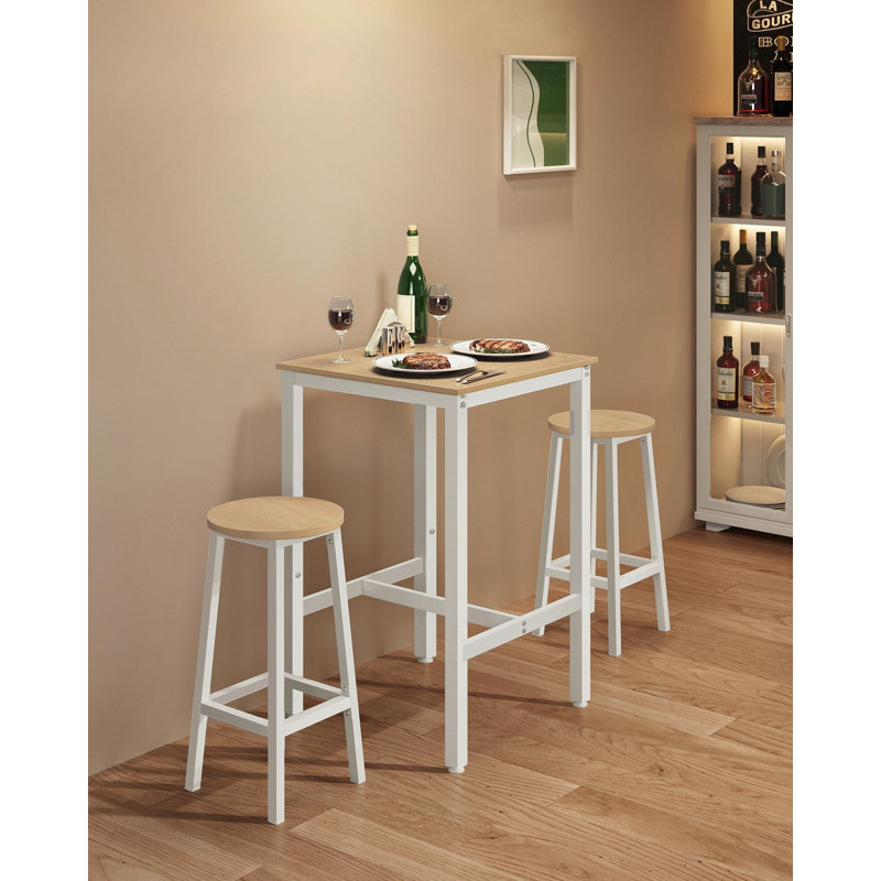 Square Bar Table Steel Frame Easy Assembly Industrial Style for Kitchen Living Room, Oak Beige