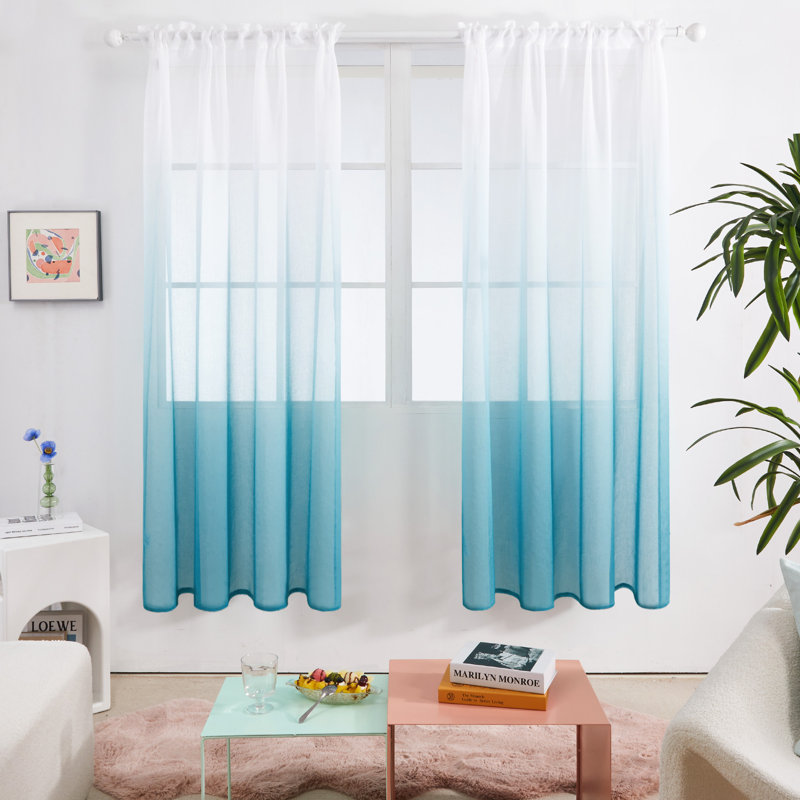Zhejno Sheer Curtain Pair, 52" W x 72" L, Blue