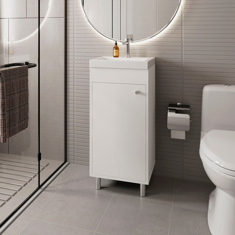  Meuble-lavabo avec 1 porte et 2 tablettes de rangement, Blanc