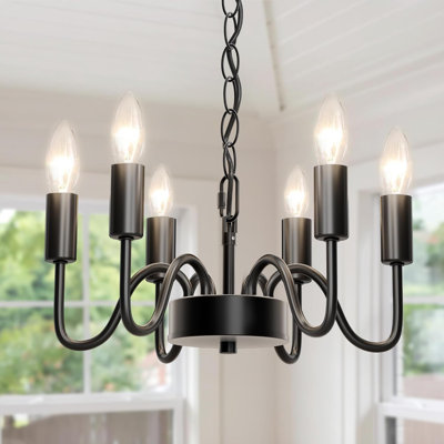 Hansang Adjustable Black Farmhouse Chandelier With Rustproof Design, 6-Light E12 Socket Fixture For Dining Room, Bedroom, And Kitchen