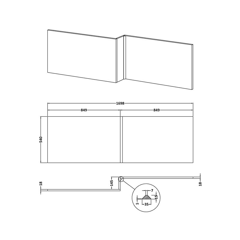 1700Mm Shower Bath Front Panel, Graphite Grey