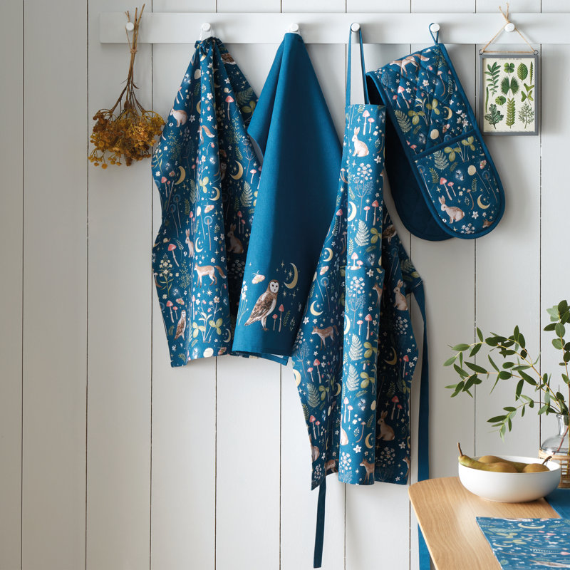 Enchanted Twilight Animals Cotton Kitchen Adult Apron, Navy Blue