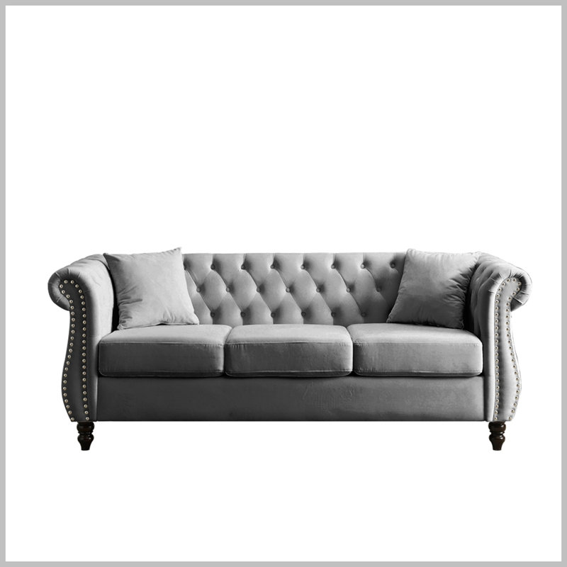 Canapé Chesterfield Modern avec capitonnage et accoudoirs arrondis, Gris