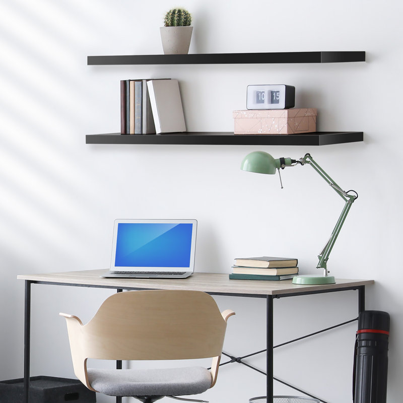 Ensemble de 2 tablettes flottantes de 35 po de long avec fixation invisible - noir, Noir, noir, noir, noir