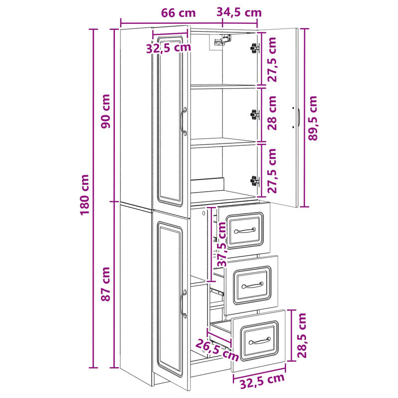 3 -Door 3 Storage Cabinet, High Gloss White