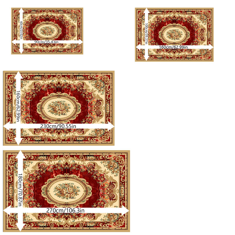 Traditional Red Medallion Area Rug with Non-Slip Backing, Machine Washable Faux Cashmere Polyester Carpet, 63x91 inch
