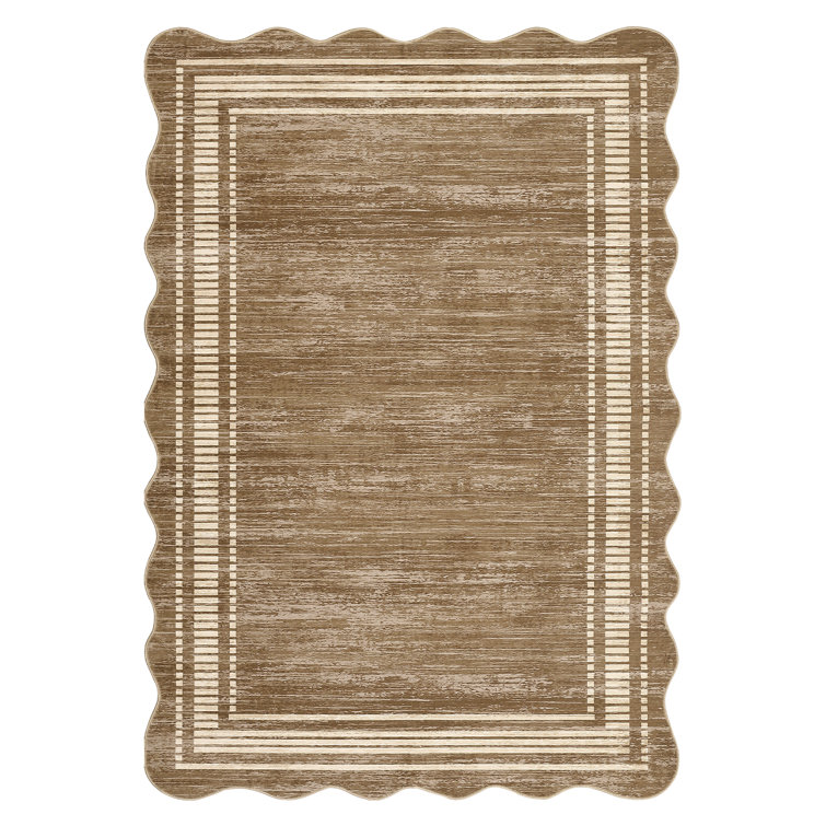 Machine Washable Rug with Rubber Backing Border Design Non-Slip Carpet for Living Room, Bedroom, Dining Room, Office, Playroom