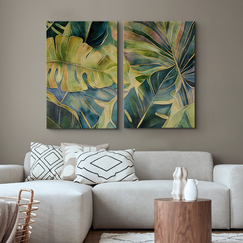 «Tropical Palm 2 Tropical Monstera Banana Leaves», art moderne rustique vert, impression numérique sur toile, Toile tendue