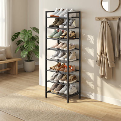 Range-chaussures en métal 16 paires, range-chaussures autoportant pour les petits espaces de garage de placard d'entrée, tablette de rangement en acier