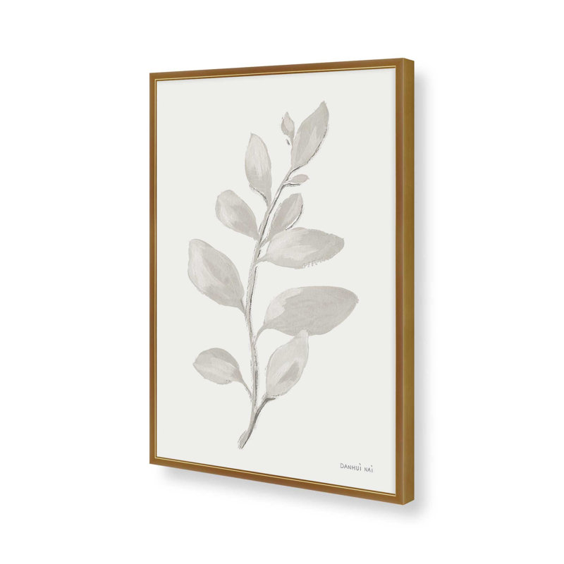 Élégantes feuilles grises I print, Or poli, H 15,25 po x l 12,25 po
