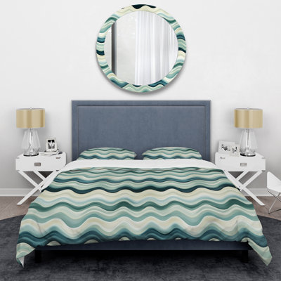 Ensemble de housse de couette Green Serene Seashore Chevron Waves I