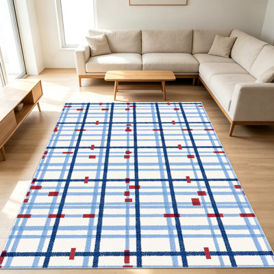 Tapis à motif écossais 1 pièce pour le salon, doux et confortable, convient à toutes les saisons, facile à entretenir, tapis de sol intérieur lavable à la machine, convient à la chambre à coucher, à la salle à manger, au bureau, au couloir, au patio, à la maison, à la décoration extérieure.