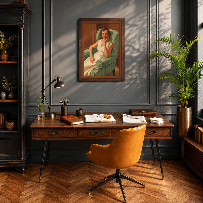 Woman in Repose Mid-Century - Framed Print, Walnut, A4 - 29.7 x 21.0 cm