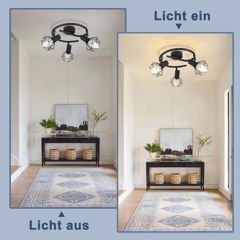 Ceiling spotlight 3-flame round ceiling spots - ceiling light E14 retro swiveling industrial kitchen lamp metal for bedroom living room study hallway no bulbs