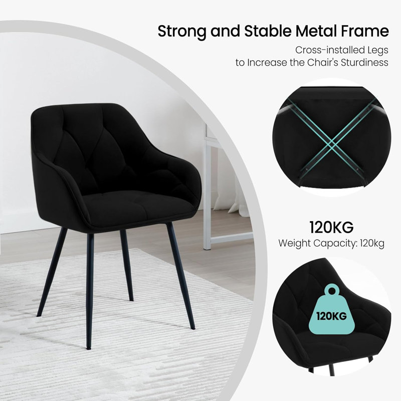 Bharmal 50.5cm H Velvet Upholstered Armchair, 2, Black