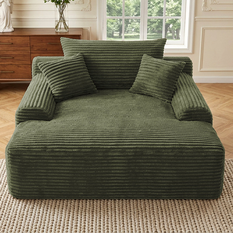 Chaise longue convertible sans os, en peluche verte, sans assemblage