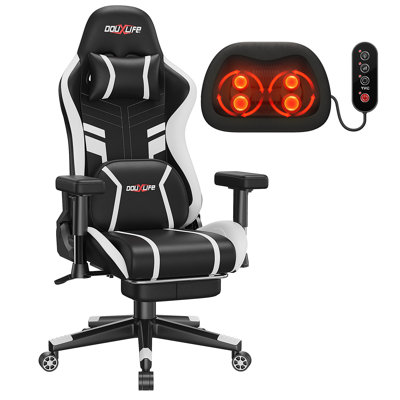 Gaming Chair with Heating and Kneading Massage, Ergonomic Office Chair, 175° Reclining Padded Adjustable 2D Armrests, High Back Computer Chair with Footrest, 400lbs Weight Capacity