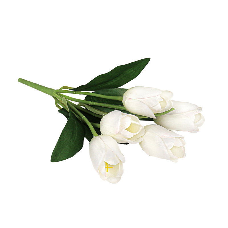 Bouquet de tiges de tulipes artificielles, Blanc, crème