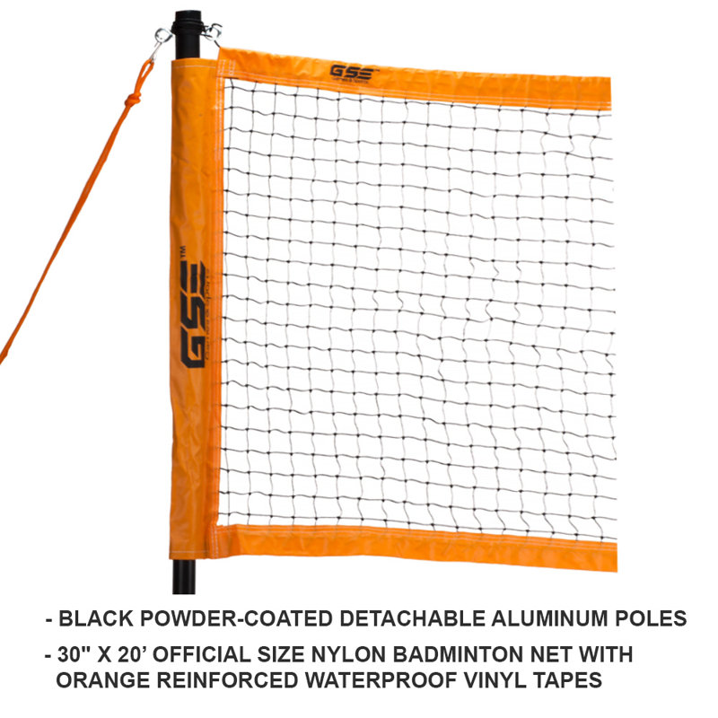 Ensemble complet de badminton GSE Professional avec filet de badminton, 4 raquettes de badminton, 3 volants, ligne de démarcation. Idéal pour les cours, le parc, la plage et la pelouse