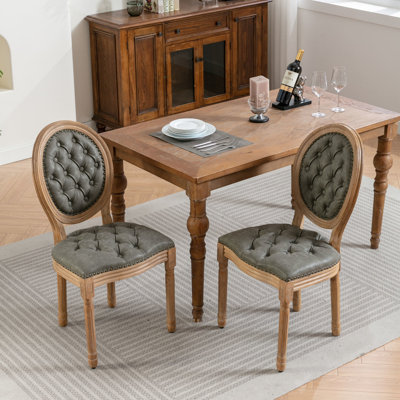 Classic Pu Leather Dining Chairs, 2, Solid Wood Structure, Hand-pulled Buckle, Comfortable Padding, 2 , Seat, Hue