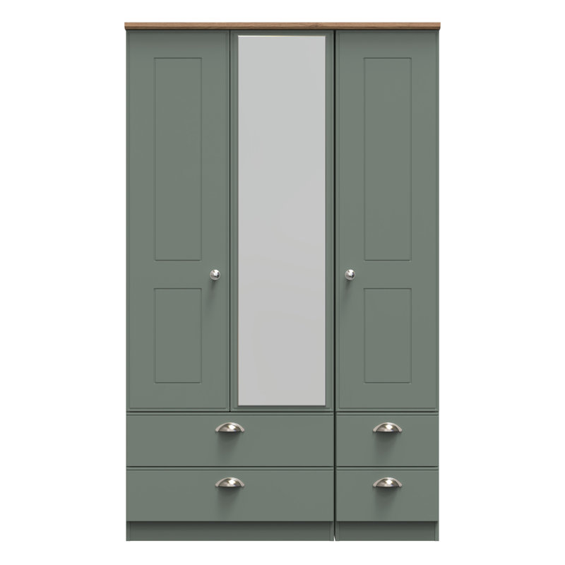 Conners Triple 4 Drawer Mirror Wardrobe, Reed Green/Riviera Oak