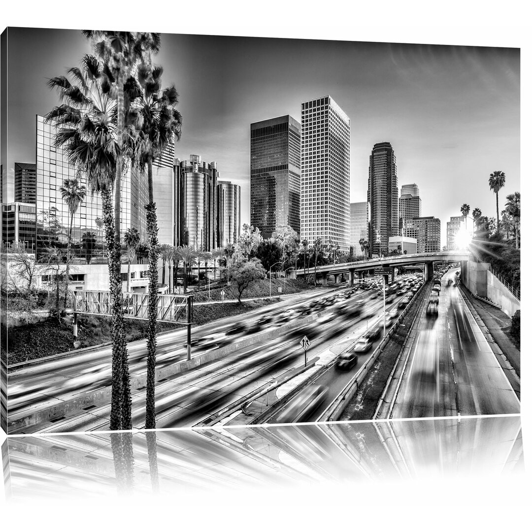 Leinwandbild Straßenverkehr in Los Angeles in Monochrom