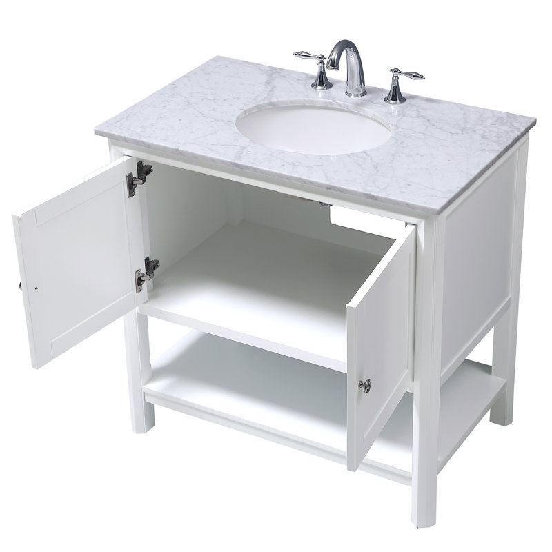 Newsoms 36 " W Freestanding Standard Free Standing 1 Single With Stone Top, White