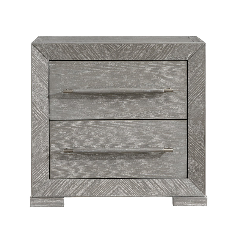 Table de chevet Ova, 2 tiroirs avec cadre avant et poignées décoratives en bois, gris