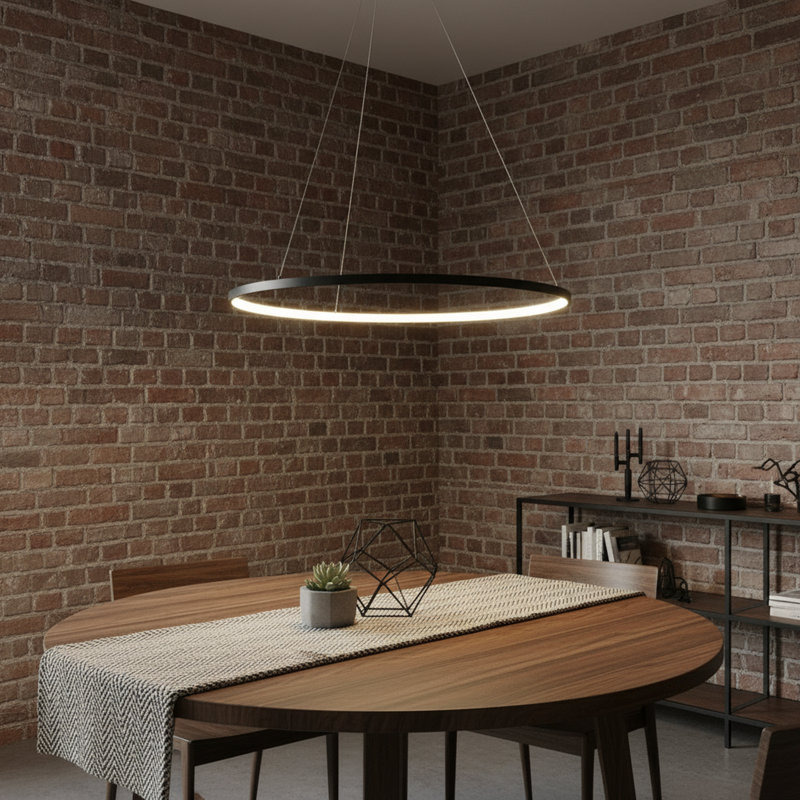 Stockham 1-Light Unique Geometric LED Pendant Circle Ring Chandelier Remote Dimmable, Black, 0.8" H x 32" W x 32" D