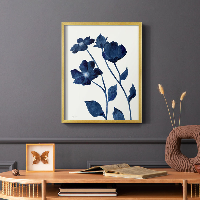 Indigo Bloom I, reproduction encadrée - bois massif, H 10 po x l 8 po, Or