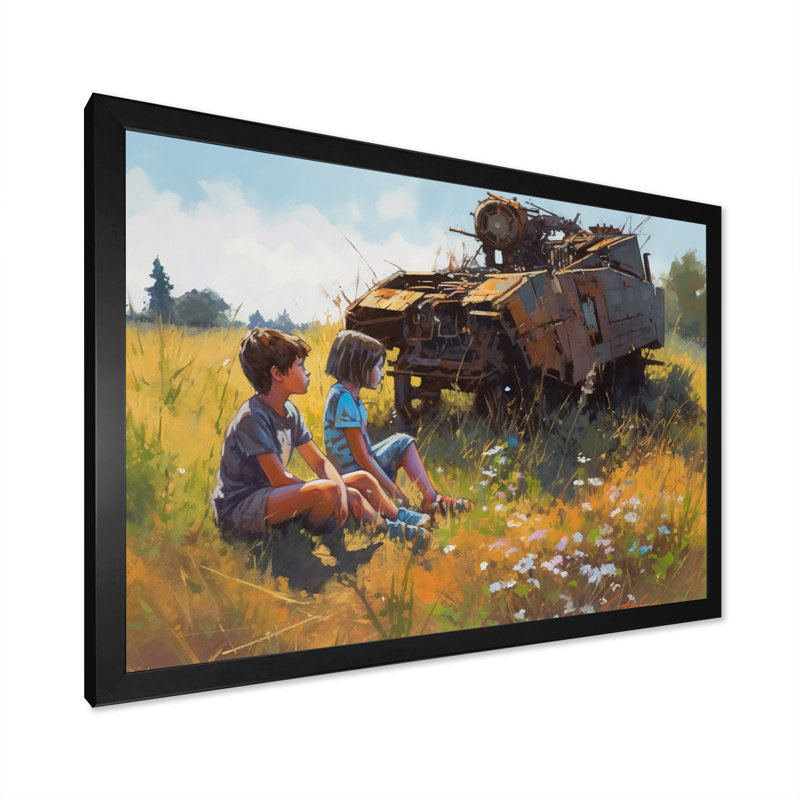 Children On The Farm III, reproduction d'art sur toile, H 12 po x l 20 po x P 1 po, Cadre photo noir