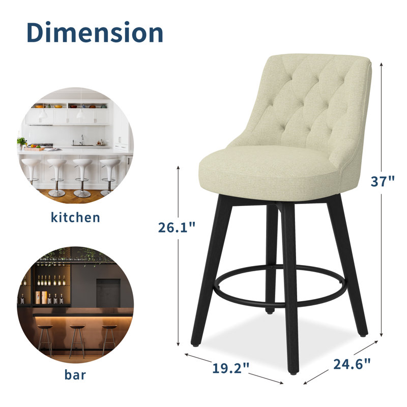 Tabouret de bar et de comptoir pivotant en bois massif Malakeh, Crème, Tabouret de comptoir (siège d'une hauteur de 26,1