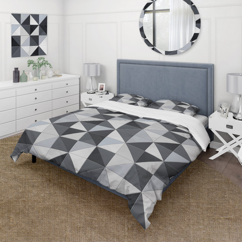 Ensemble de housse de couette gris Timeless Geometric, Housse de couette très grand + 2 taies décorativ