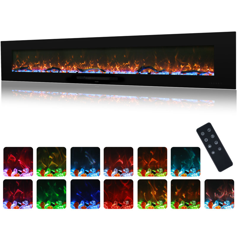 Abbriella Recessed/Wall-mounted  Electric Fireplace With Remote Control, 18.34" H x 84" W x 5.46" D, Black