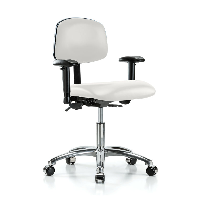 Chaise de travail avec accoudoirs réglables en chrome PERCH | Hauteur du bureau: 17 à 22 po, Vinyl blanc Adobe