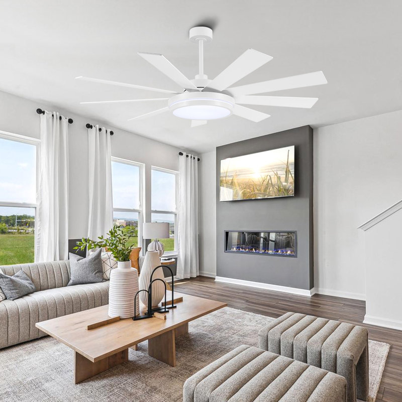 Ventilateur de plafond 60 po Mlian, Blanc, Blanc / bois gris
