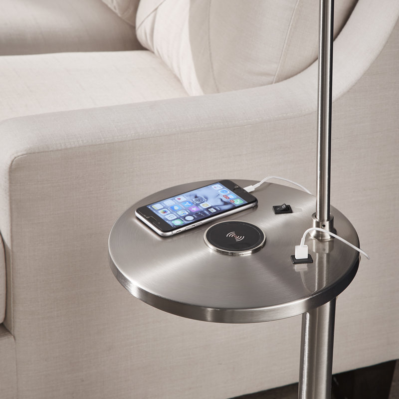 Olamon 58'' Nickel Tray Table Floor Lamp with USB